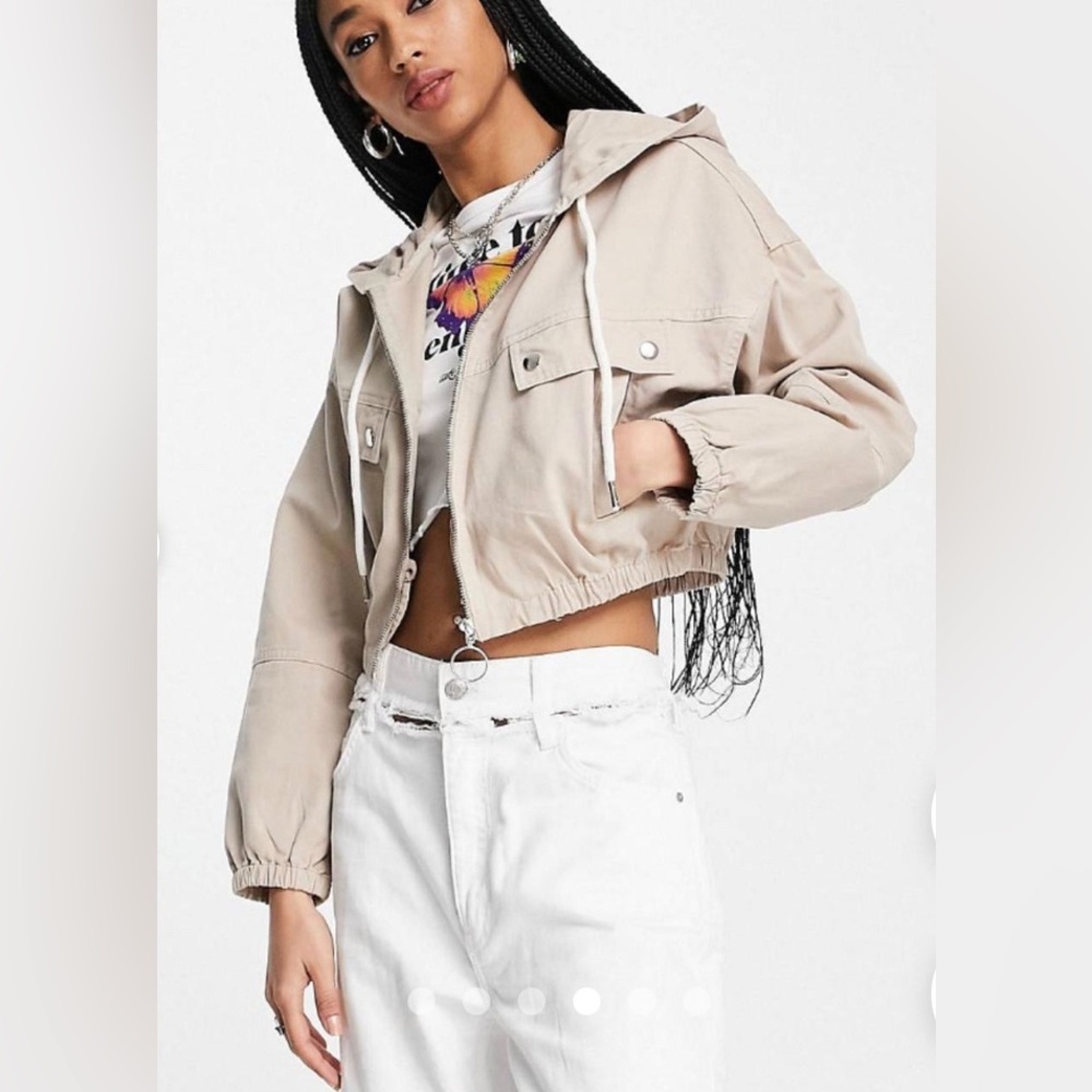 TOPSHOP Cropped, Hooded, zip up Jacket Sz S